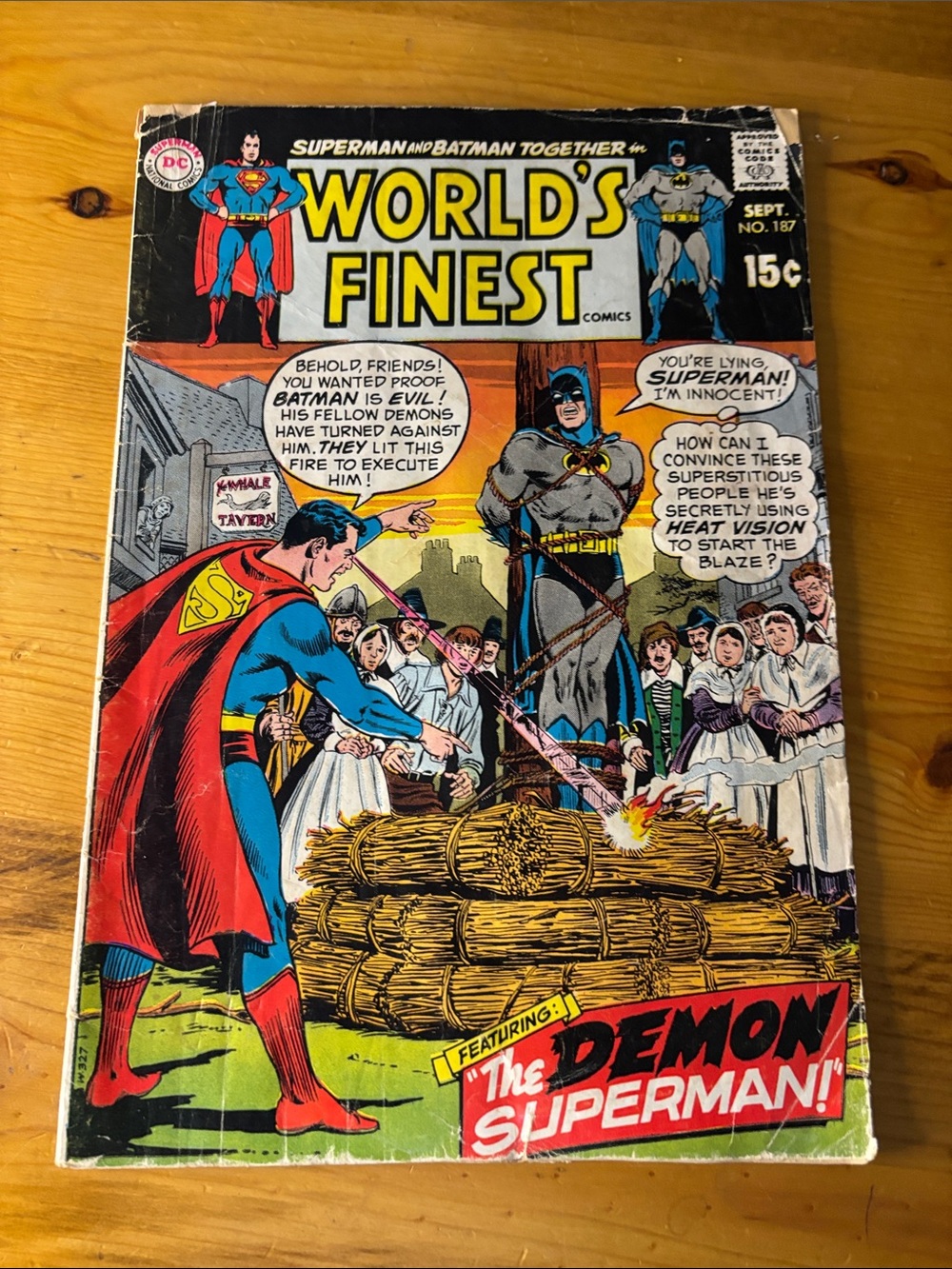 1969 DC World's Finest Comic #187 Cover - Red, Blue, Yellow